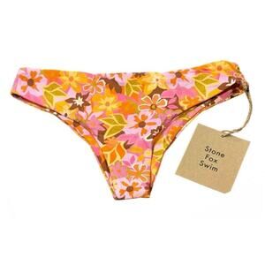 NWT Stone Fox Bikini Roca Bottom Retro Pop Floral Pink Orange Sz XS